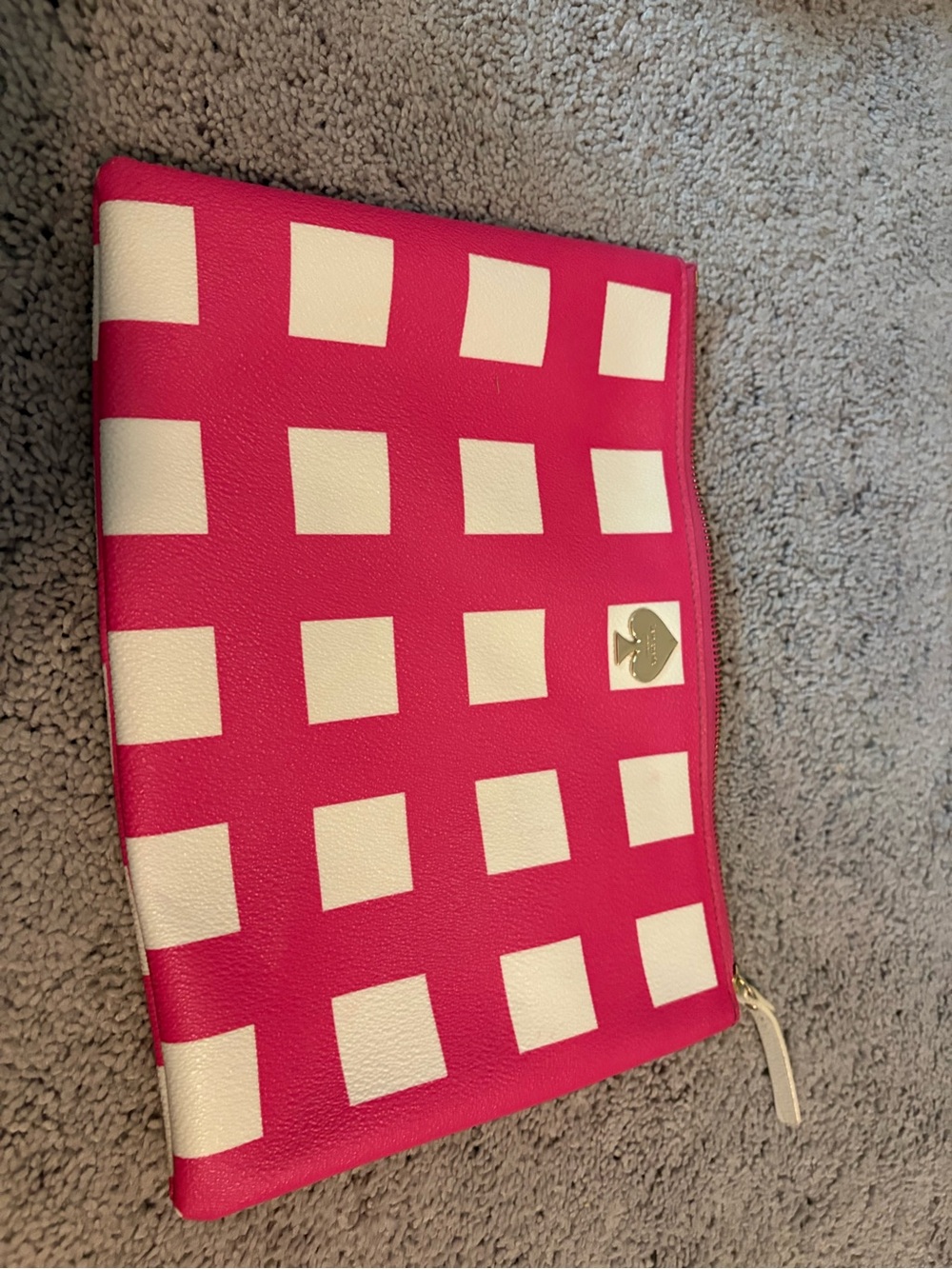 kate spade Hot Pink and White Checkered Zip Pouch